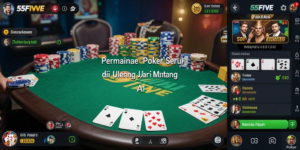 Tampilan antarmuka permainan Poker yang menarik dan interaktif.