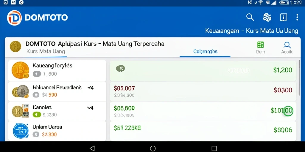 Screenshot antarmuka pengguna DOMTOTO untuk kurs mata uang yang informatif.
