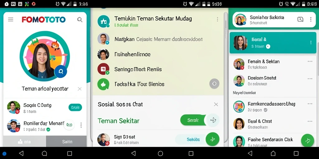 Antarmuka FOMOTOTO yang menawan dan fungsional untuk mencari teman.