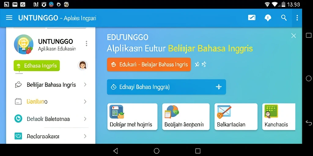 Tampilan antarmuka UNTUNGGO untuk belajar Bahasa Inggris yang interaktif.